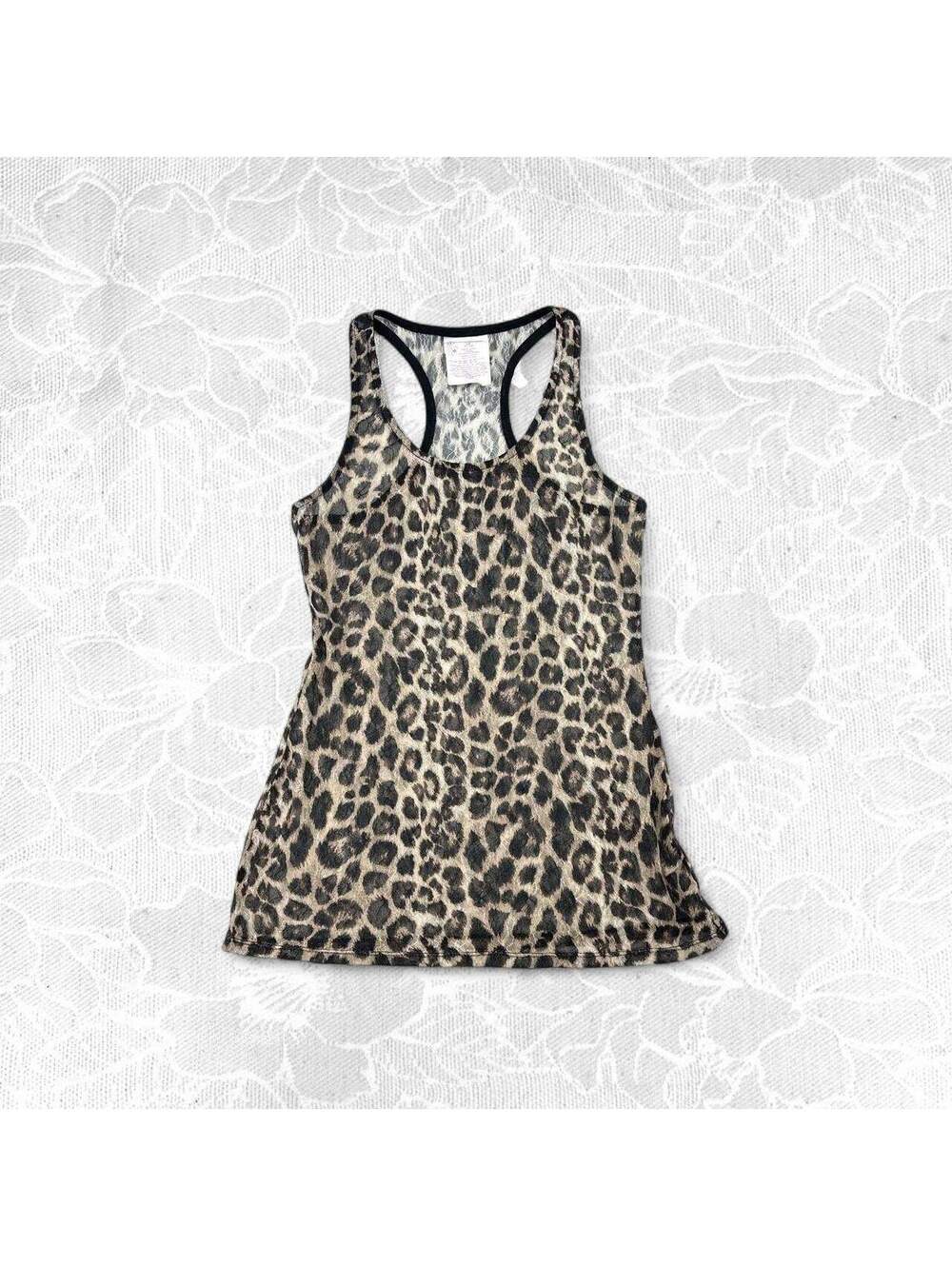 No Boundaries Sheer Lace Leopard Print  Racerback Tank Top - Large